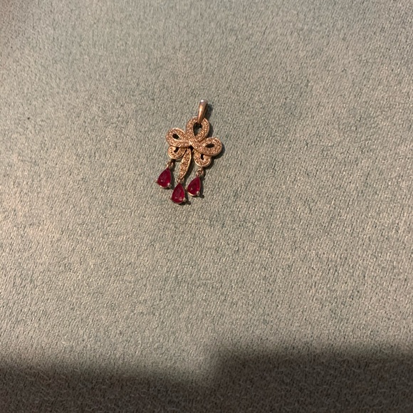 - 14k W Gold diamond/ ruby drops pendant Estate - Picture 3 of 7
